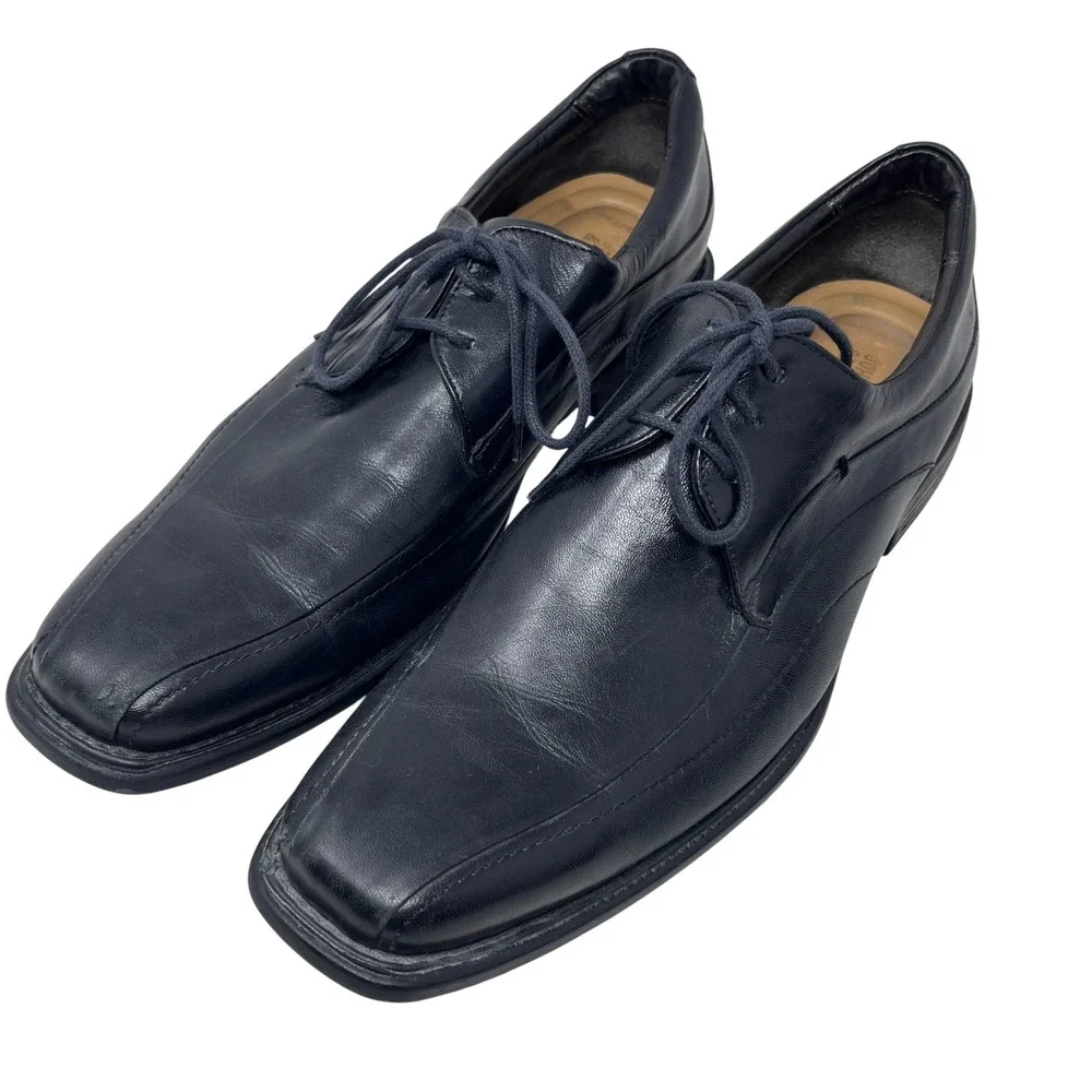 Johnston & Murphy Mens Black Leather Dress Shoes Lace‎ Up Square Toe Size 11M
